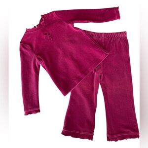 VTG Children's Place 2 PC Set Pink Y2k Ribbed Velour Ruffle Top Pants Girl 24M